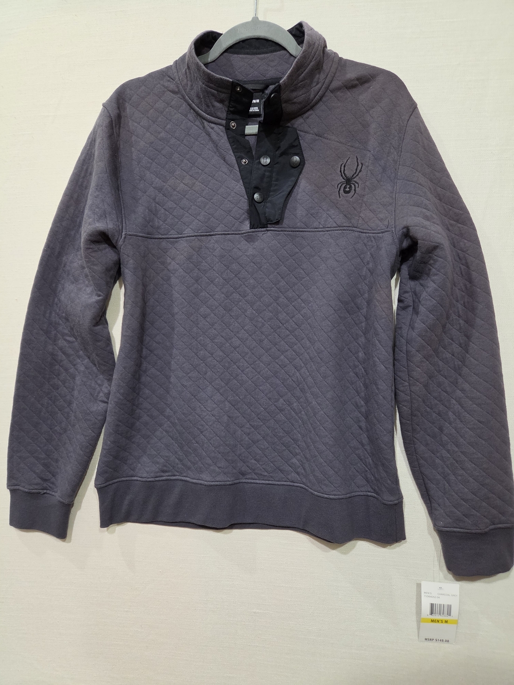 Spyder Men's Quilted 1/4 Snap-Front Pullover Jacket - Charcoal Gray Size M